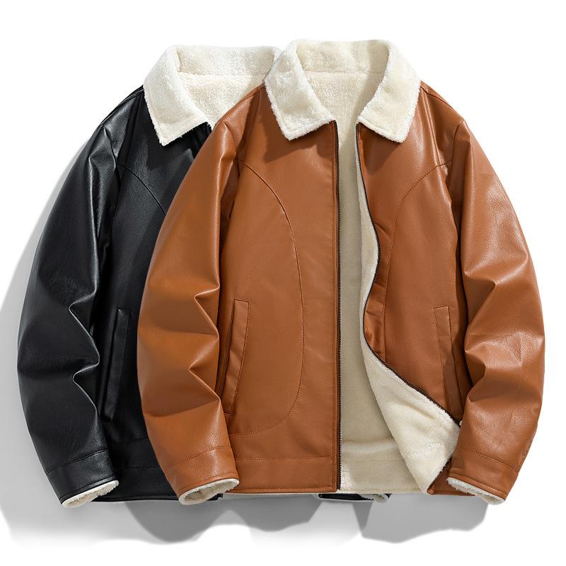 Retro American leather jacket men's contrasting colors spring and autumn new lapel versatile Korean version flight suit jacket men