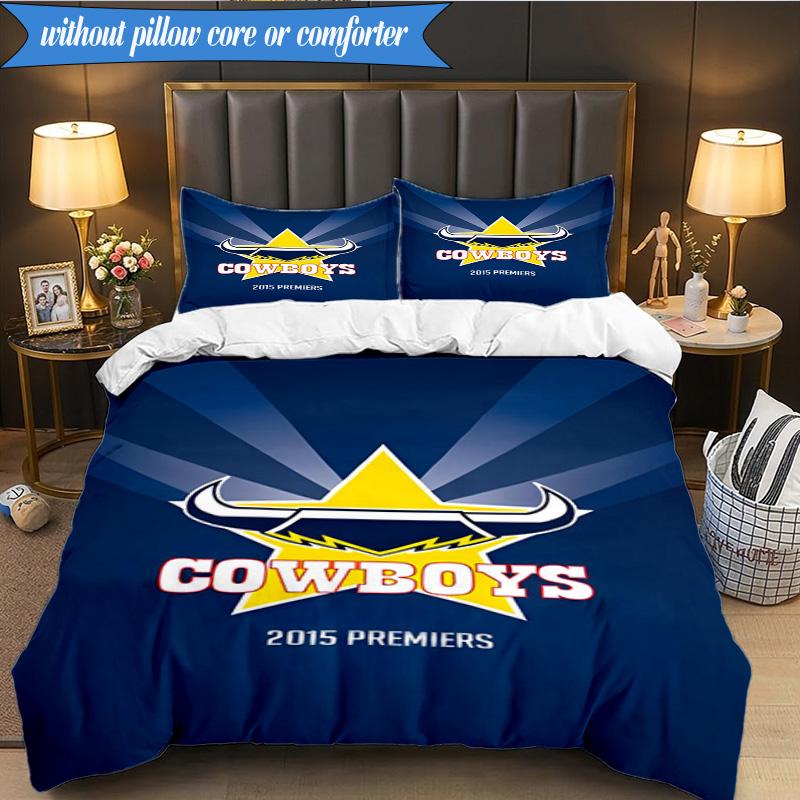3PCS North Queensland Rugby Bedding Set 2D Printing (Includes 1 Duvet Cover + 2 Pillowcases Coreless), Bedroom decor,Fan gift