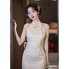 Red morning robe women's new Chinese cheongsam toast dress bride improved young sleeveless neck wedding engagement dress