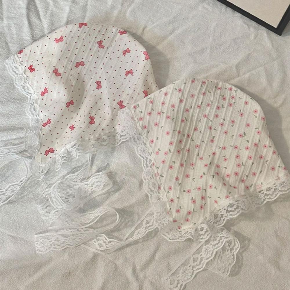 Soft Wrap Floral Cotton Head Scarf Elegant Printing Hair Scarf Lace Triangle Scarf Spring