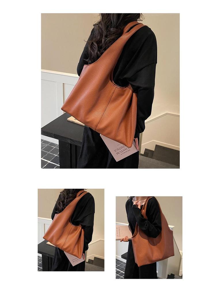 Women's Retro Korean Style Large Capacity PU Tote Bag for Versatile Use