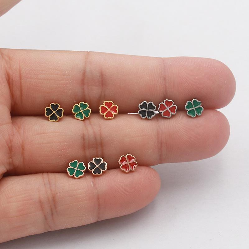 Feine Nadel aus Titanstahl, zum Schlafen, ohne die kleinen vierblättrigen Kleeblatt-Ohrringe zu entfernen, einfache, vielseitige Ohrknochen-Ohrringe, Ohrschmuck für Damen