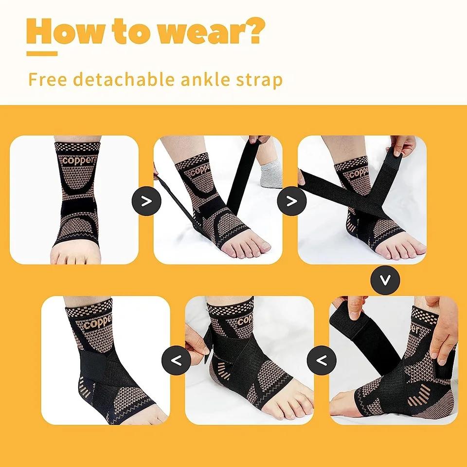 Copper Compression Ankle Support Sleeve Adjustable For Achilles Tendonitis Plantar Fasciitis Relieves Swelling Sprained Ankle Pain
