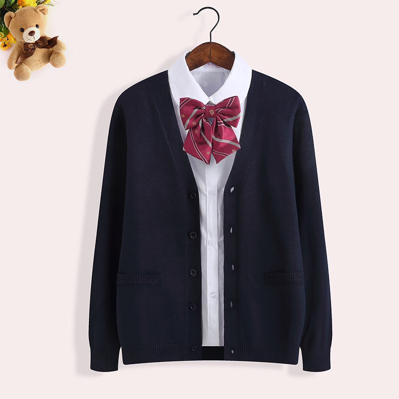 Preppy Style V-Neck Cardigan Sweater - Long Sleeve Sailor Knitwear for Students, Autumn/Winter Japanese JK Uniform