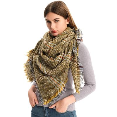 Nueva bufanda cuadrada de otoño e invierno de lana espinosa, bufanda cuadrada a cuadros grande, bufanda de mujer, chal de moda