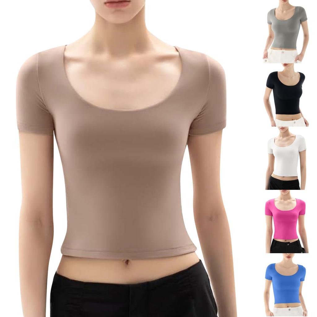 Women's Summer Short Sleeved Round Neck Sexy Slim Fit T-shirt