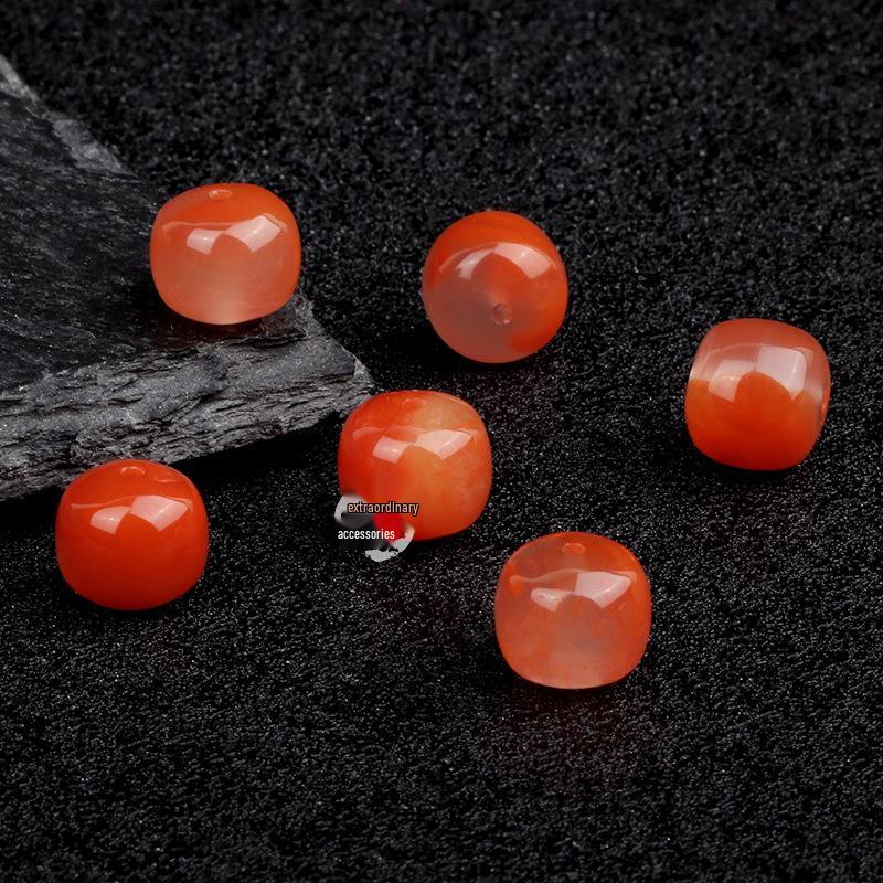Natural Nanhong Agate Ice Float Round Spacer Beads with Star, Moon, and Vajra Bodhi Accessories