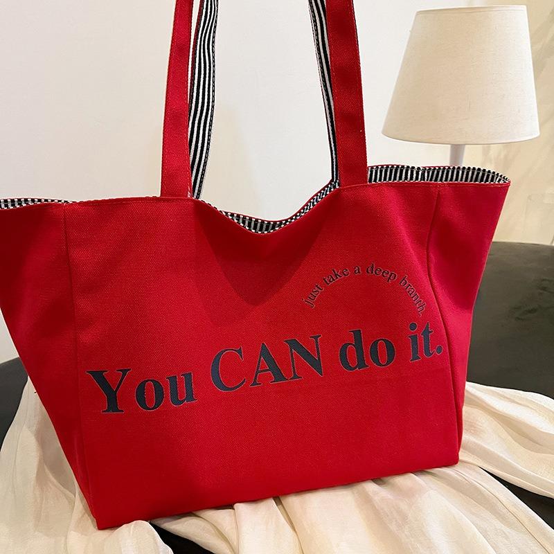 2025 New Colorful Reversible Canvas Tote Bag Striped Shoulder Bag