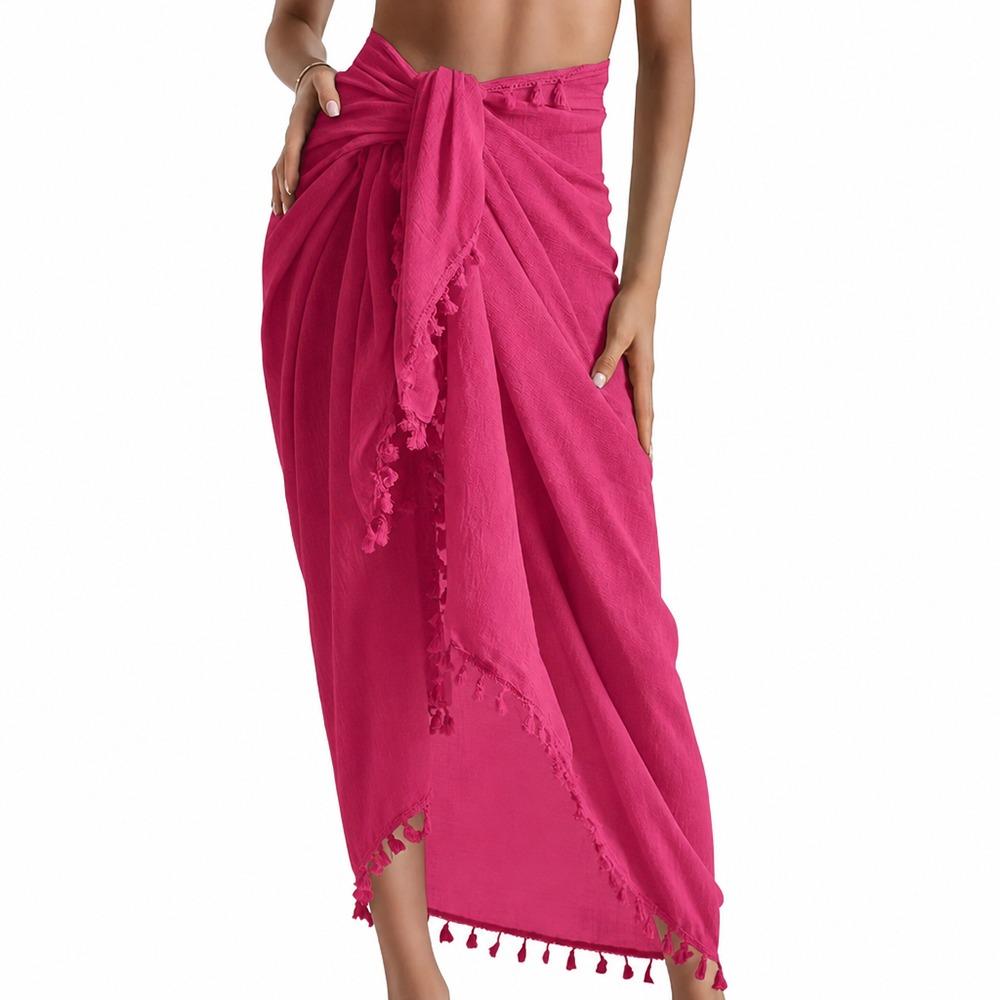 Solid Color Bikini Cover Up Sheer Design Sarong Beach Towel  for Women Seaside Holiday