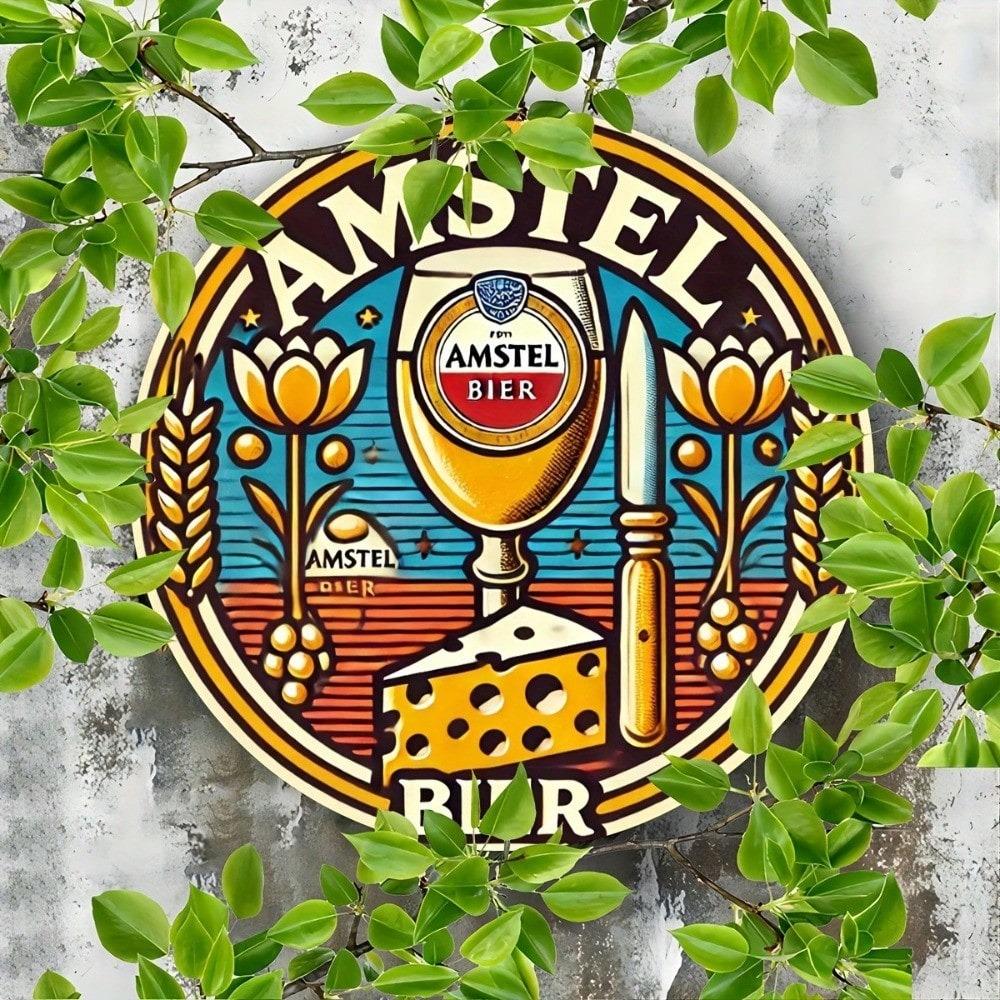 Vintage Amstel Bier Tin Sign 8x8 Retro Aluminum Wall Art for Home Bar Pub Decor