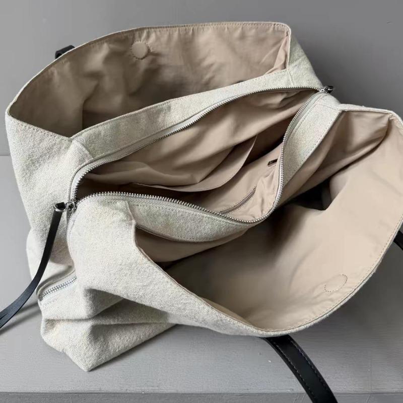 First layer soft leather splicing linen canvas hobo armpit bag large capacity multi-mezzanine tote bag shoulder large bag women
