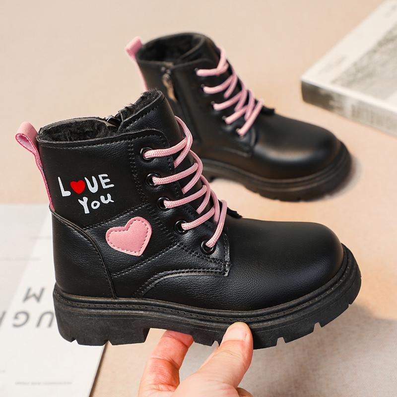 Dívčí módní Kožené boty Dětské Boty Sweet Princess Módní Dětské kotníkové boty Protiskluzové All Match 2024 Zima Nové Růžové