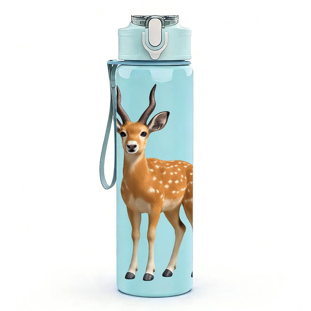 1PC Forest Deer Animal 750ml Color Plastic Sports Water Bottle Leakproof Flip Straw Lid Suitable for Sports Office Home Use