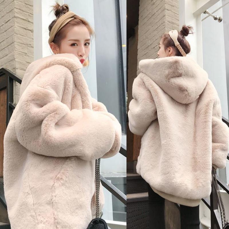 Plush imitation fur coat women's new loose autumn and winter thickened imitation rabbit fur coat medium and long