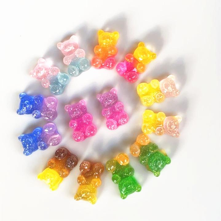 Kawaii 17mm Glitter Gradient Resin Gummy Bear Charms for DIY Jewelry Craft Scrapbook Decoration Accessories