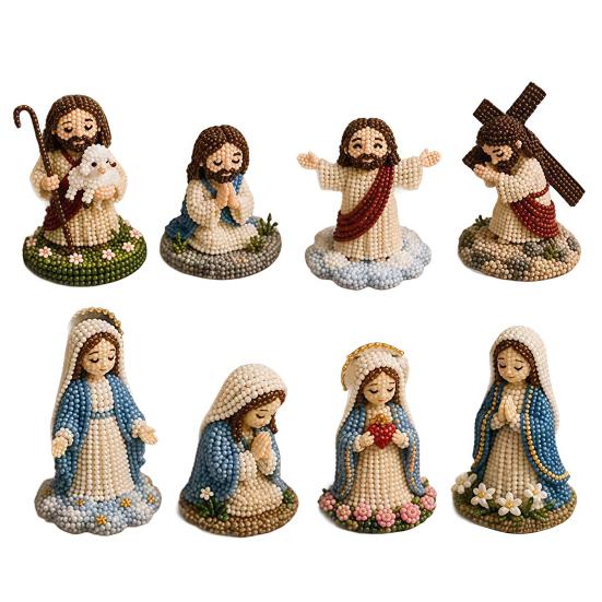 DIY Christian Beading Kit, Cute 4-Pack Tiny Beaded Jesus/Mary DIY Kit, Handmade Mini Faith Beads Craft with Instruction for Beginners, Craft