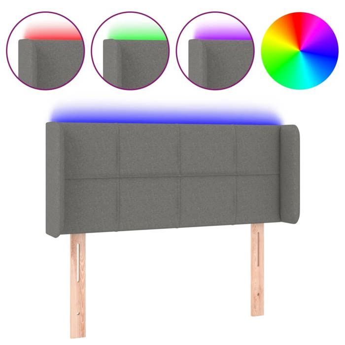VidaXL Tête de Lit à LED Meuble de Chambre à Coucher Accessoire de Lit Simple Tête de Cadre de Lit Intérieur Gris Foncé 3123211