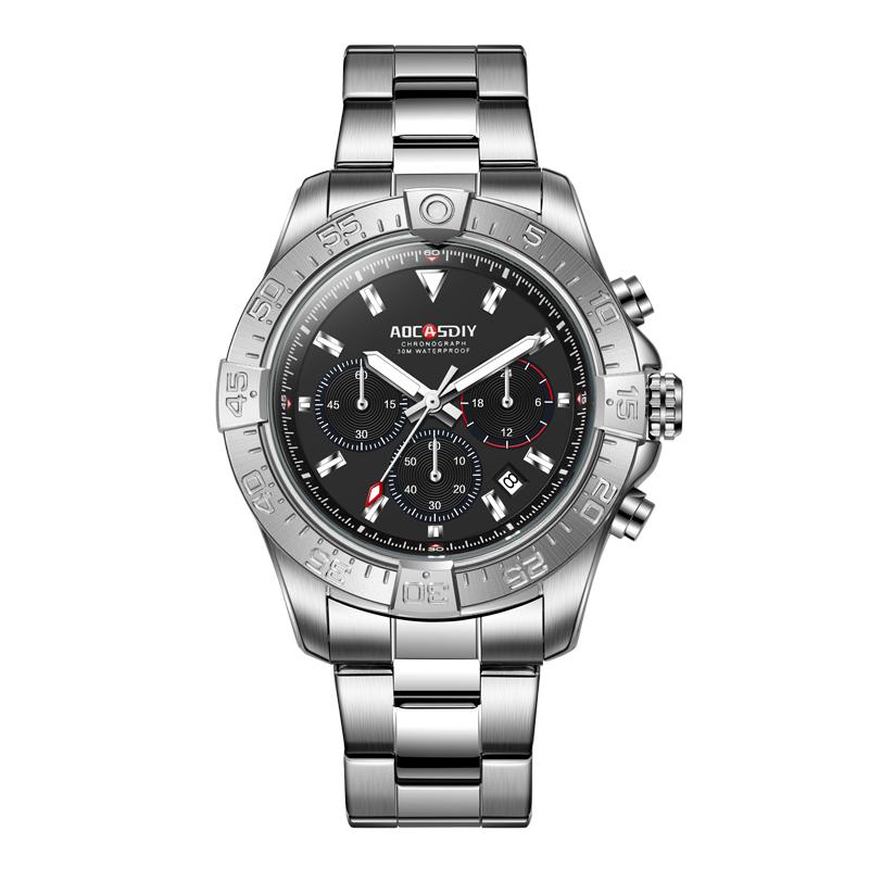 Business Watches For Men Chronograph Waterproof Wristwatch Quartz Multifunctional Stainless Steel Watch Gift