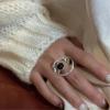 Artistic Irregular Black Onyx Ring Elegant Adjustable Opening Finger Accessories Geometric Twist Rhinestones Ring