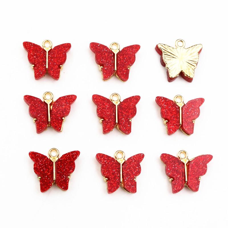 10pcs 14x16mm Acrylic Butterfly Charms Pendant Alloy Metal Back For Necklace Bracelet DIY Jewelry Making Accessories Findings