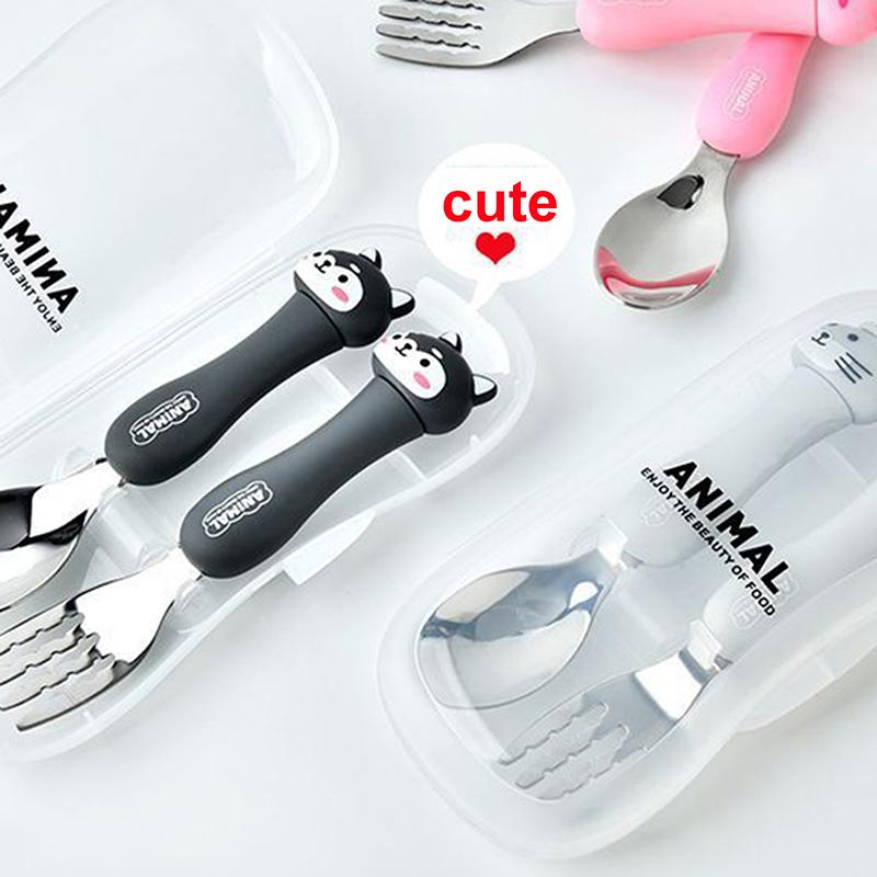 Rose Exing 1 set de vaisselle de bébé Dessin animé pour enfant Cuillère Fourchette Couverts en acier inoxydable Rose Exing 1 set de vaisselle de bébé Dessin animé pour enfant Cuillère Fourchette Couverts en acier inoxydable