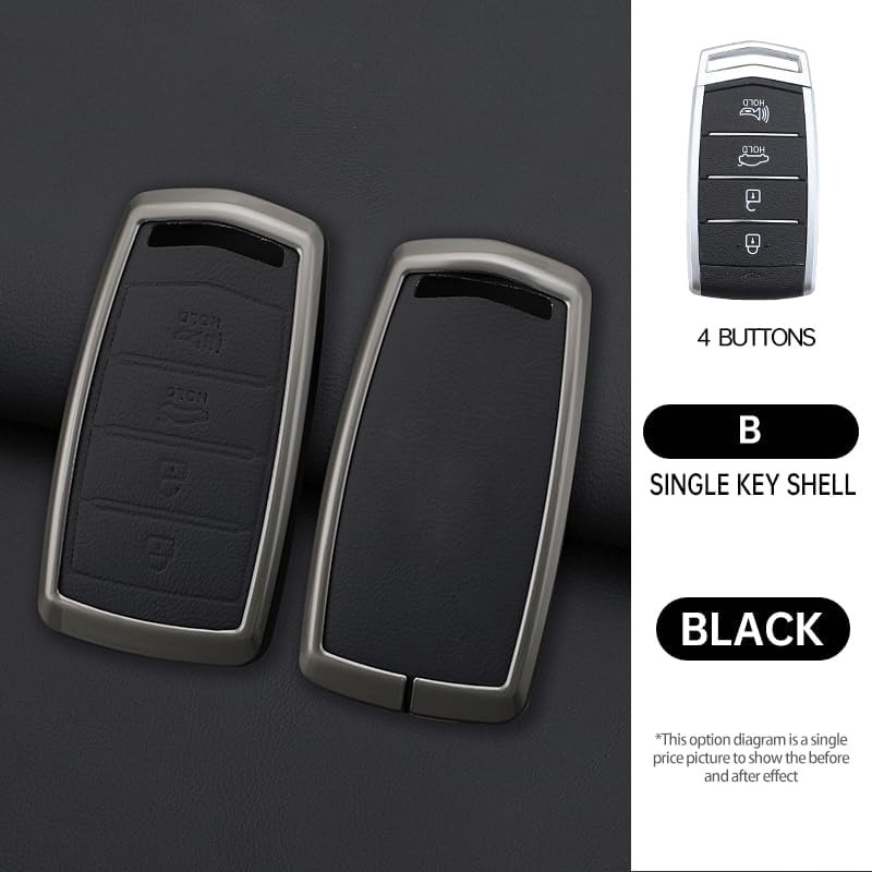 Leather Metal Shell Car Key Fob Cover Case Compatible With Genesis G70 2020