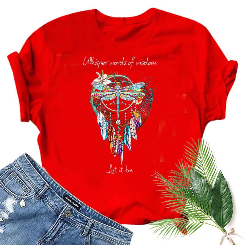 Dragonfly Windchimes Print Women T Shirt Short Sleeve O Neck Loose Women Tshirt Ladies Fashion Tee Shirt Tops Clothes Mujer
