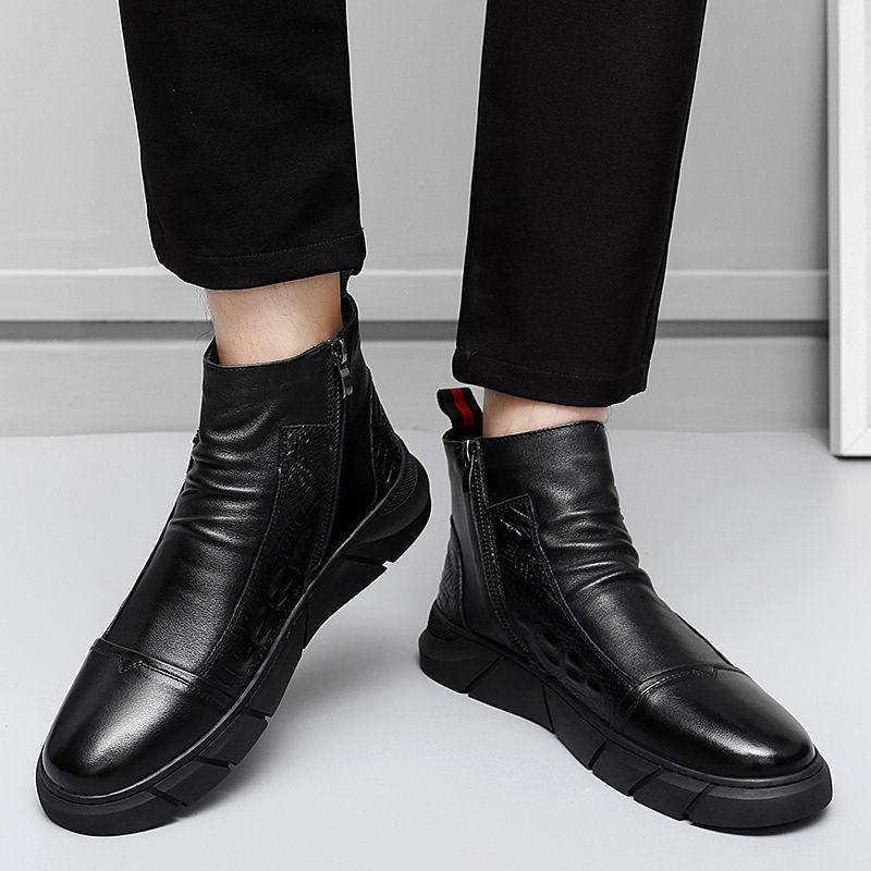 Warm Martin Boots Men's Crocodile Pattern Locomotive Shoes Tooling Men's Trendy Shoes Autumn and Winter Velvet