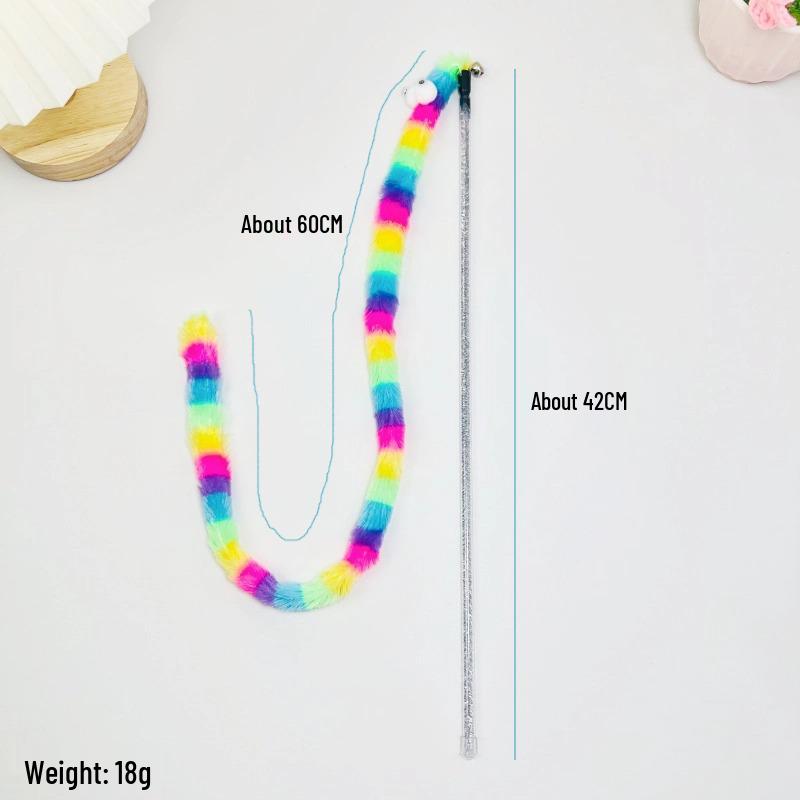 Rainbow Cat Teaser Toy: Big Eyes Caterpillar with Bell on Long Pole