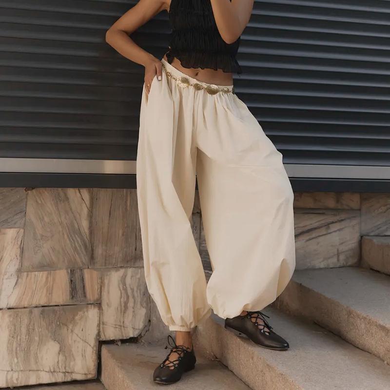 2026 Summer Loose Long Pants Women Trousers Pleated High Waist Trousers Solid Casual Wide Leg Bloomers Women Dance Lantern Pants