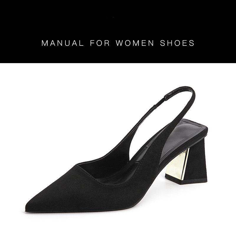 Женская летняя мода женские босоножки с острым носком туфли-лодочки женские туфли офисные туфли сексуальные туфли на квадратном каблуке 40 чёрный 2444₽
