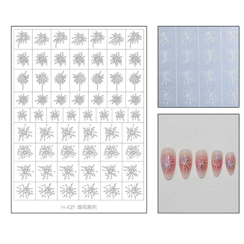 Transparent Fireworks Nail Stickers Hollow Spray Painting Stencil with Christmas Tree & Snowflake Pattern - Adhesive Nail Art