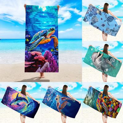1pc Beach Turtle Animal Printed Beach Towel, Quick Drying Absorbent Towel, Outdoor Sports Swimming Towel