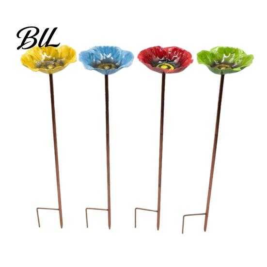 Bee Watering Station Metal Flower Yard Stake Handmade Ground Insert Bird Butterfly Water Bath Feeder Drinking Bowl Outdoor Decor for Garden Lawn