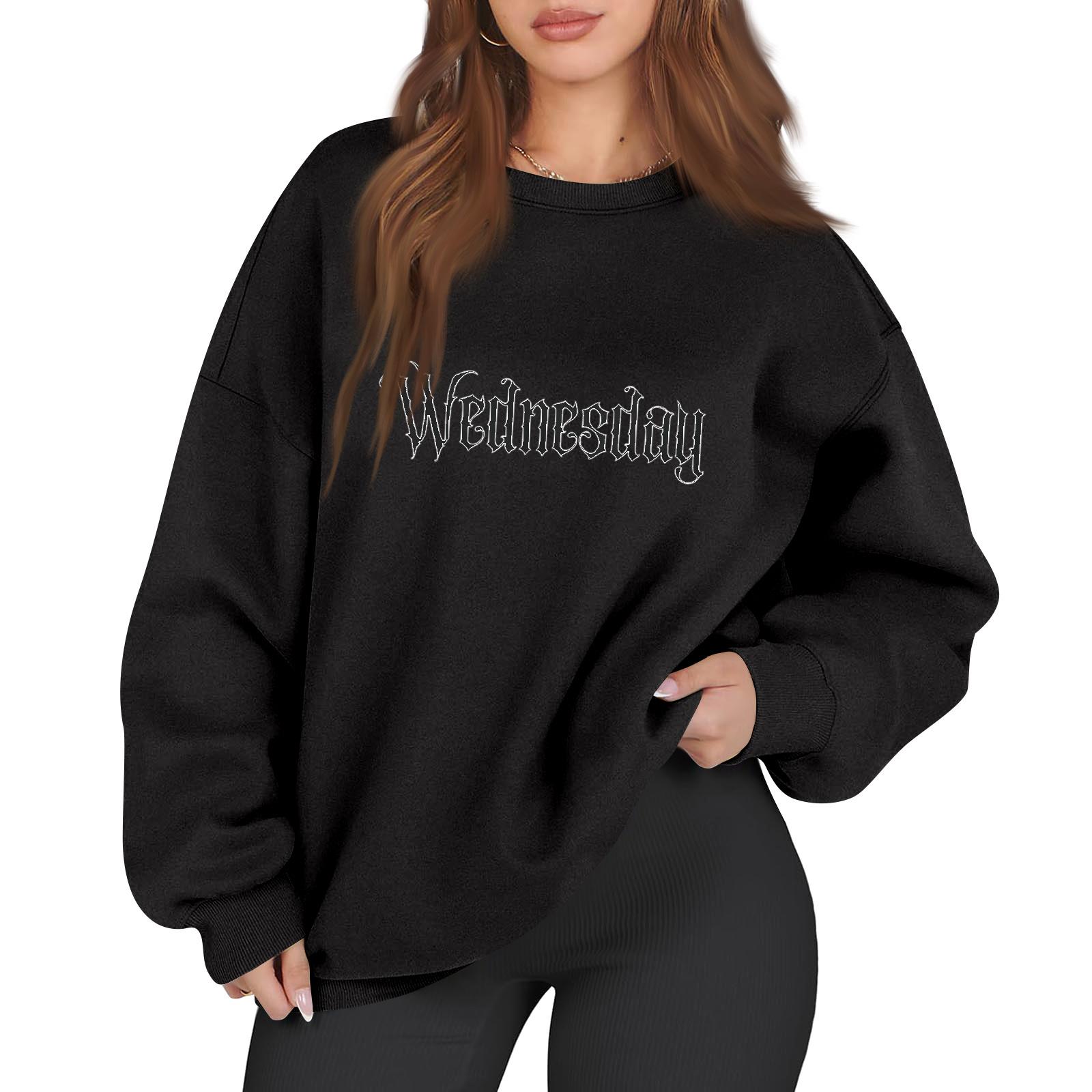 

Женская модная повседневная кофта с длинным рукавом и принтом, с круглым вырезом L чёрный