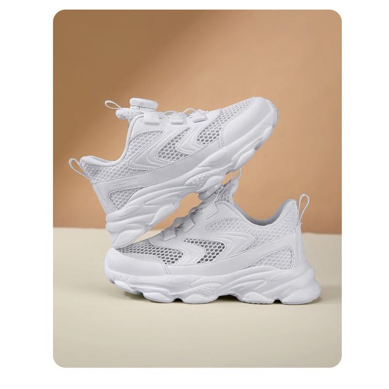Kids White Mesh Sneakers Boys Girls Casual Shoes With Rotating Buckle