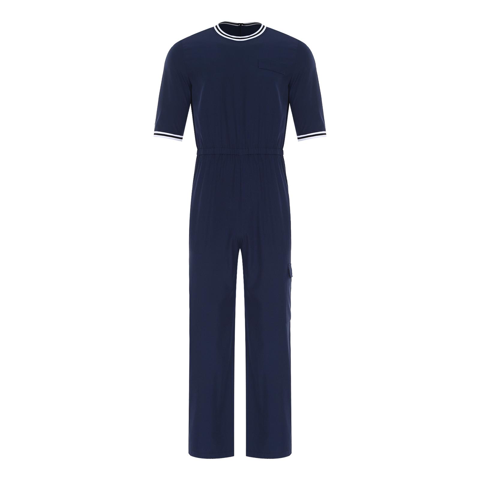 

Чоловічий комбінезон для адаптивного одягу при хворобі Альцгеймера, з круглим вирізом, коротким рукавом, еластичною талією, прихованою блискавкою на спині темно-синього кольору