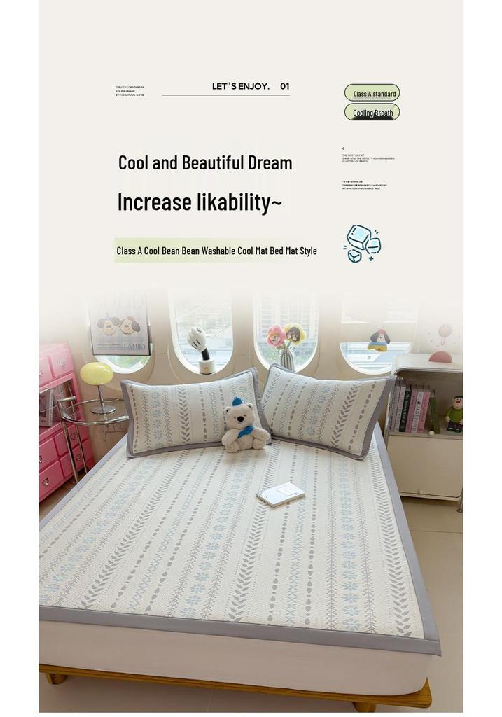 Ice Silk Cooling Bed Sheet Set: Soft, Air-Conditioned, Machine-Washable Mat for Single Person - A-Class Mother and Baby Grade.
