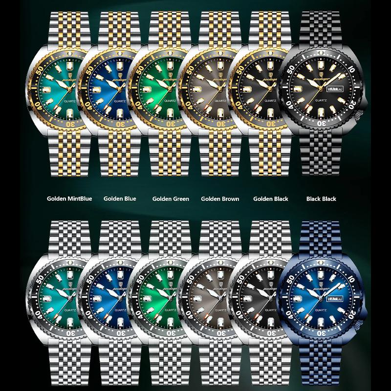 Business Men Watch Date Week Waterproof Luminous Luxury Man Wristwatch Stainless Steel Men's Quartz Watches Male