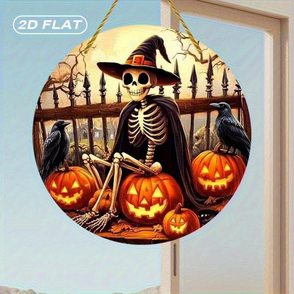 2D flat acrylic Halloween decoration - witch hat skull and pumpkin crow design, scary window decoration for home, bar, office