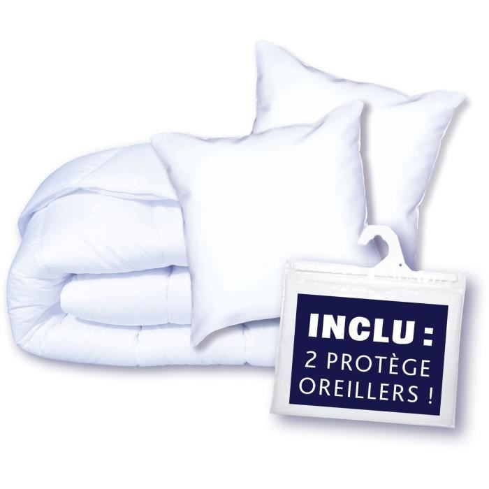 Duvet Pack 220x240 Cm + 2 Pillows 60x60 Cm + 2 Pillow Protectors 60x60 Cm - 100% Polyester Filling - 350g/m² - White - DODO