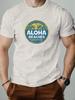 2025 New Hot Sale Mens Summer Short Sleeve TShirt with Aloha Beaches Retro Palm Tree Print Casual Soft Breathable Cotton Tee