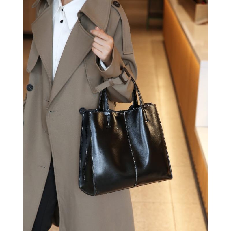 Light Luxury Retro Leather Women's Bag Autumn and Winter New Top Layer Vegetable Tanned Leather Large Capacity Tote Bag Women's Shoulder Bag