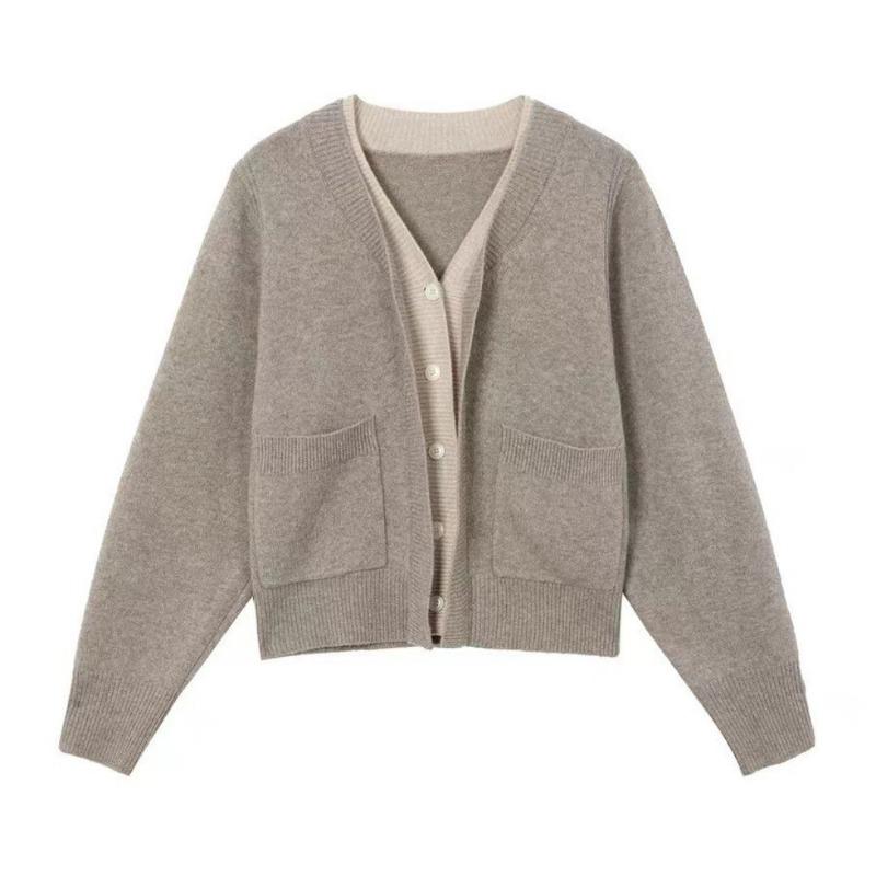 Fake Two-piece Design Sense Knitted Cardigan Sweater Women's Spring and Autumn New Niche Casual Loose Coat Top