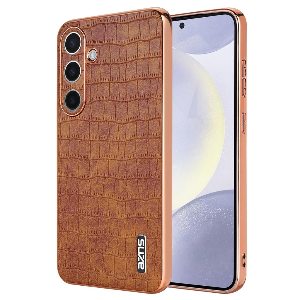 For Samsung Galaxy S24 Case Electroplating Crocodile Texture PU+TPU Anti-Drop Phone Cover