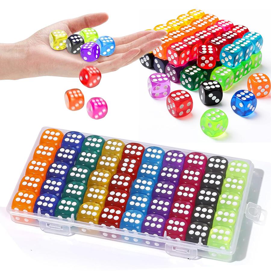 51pcs Colored Transparent Dices with Storage Box Set 14mm Acrylic Bulk 6 Sided Dices for Board Games Math Learning Classroom JXB