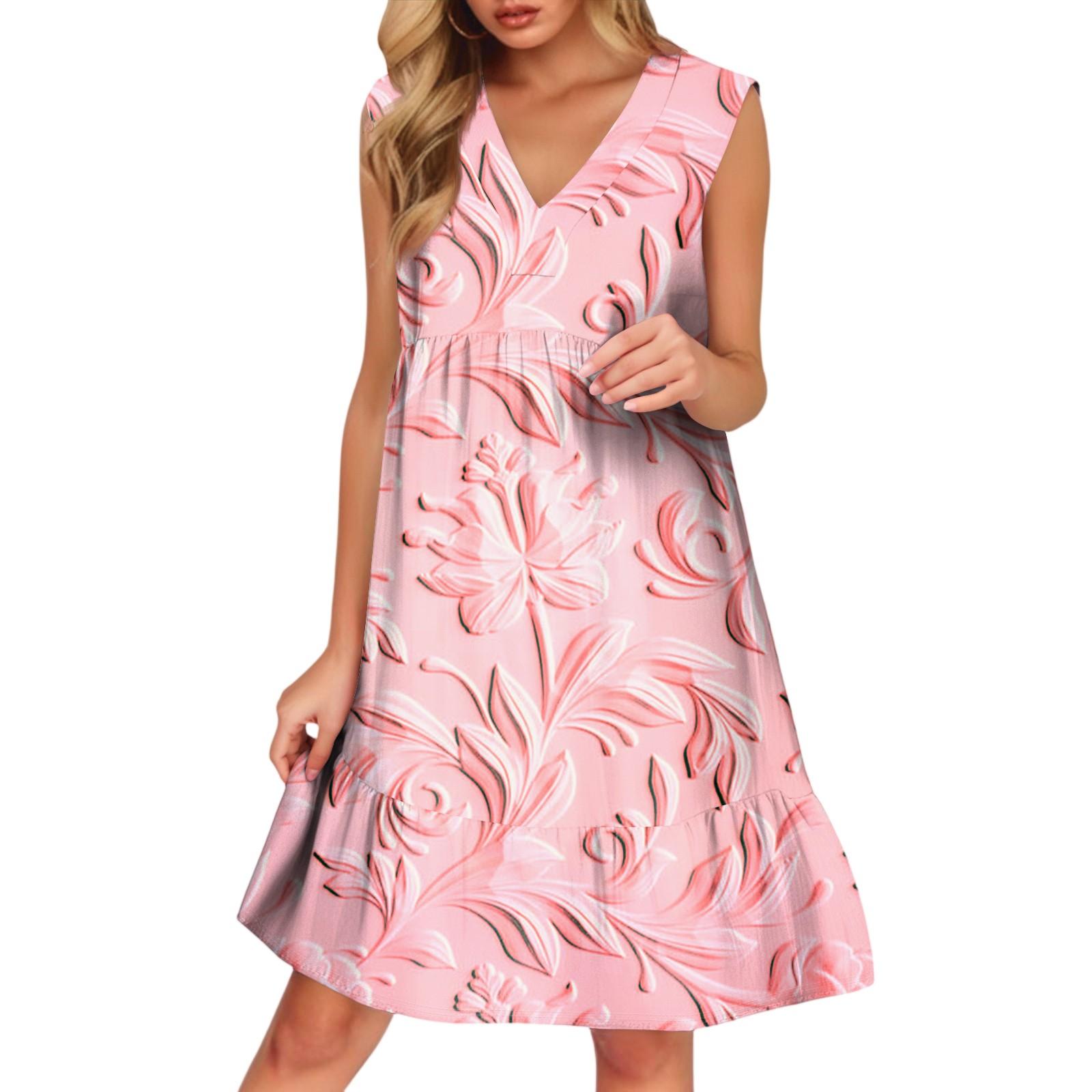 

Women s Casual Fashion Breathable V-neck Vest With Pockets Floral Holiday Dress XL рожевий