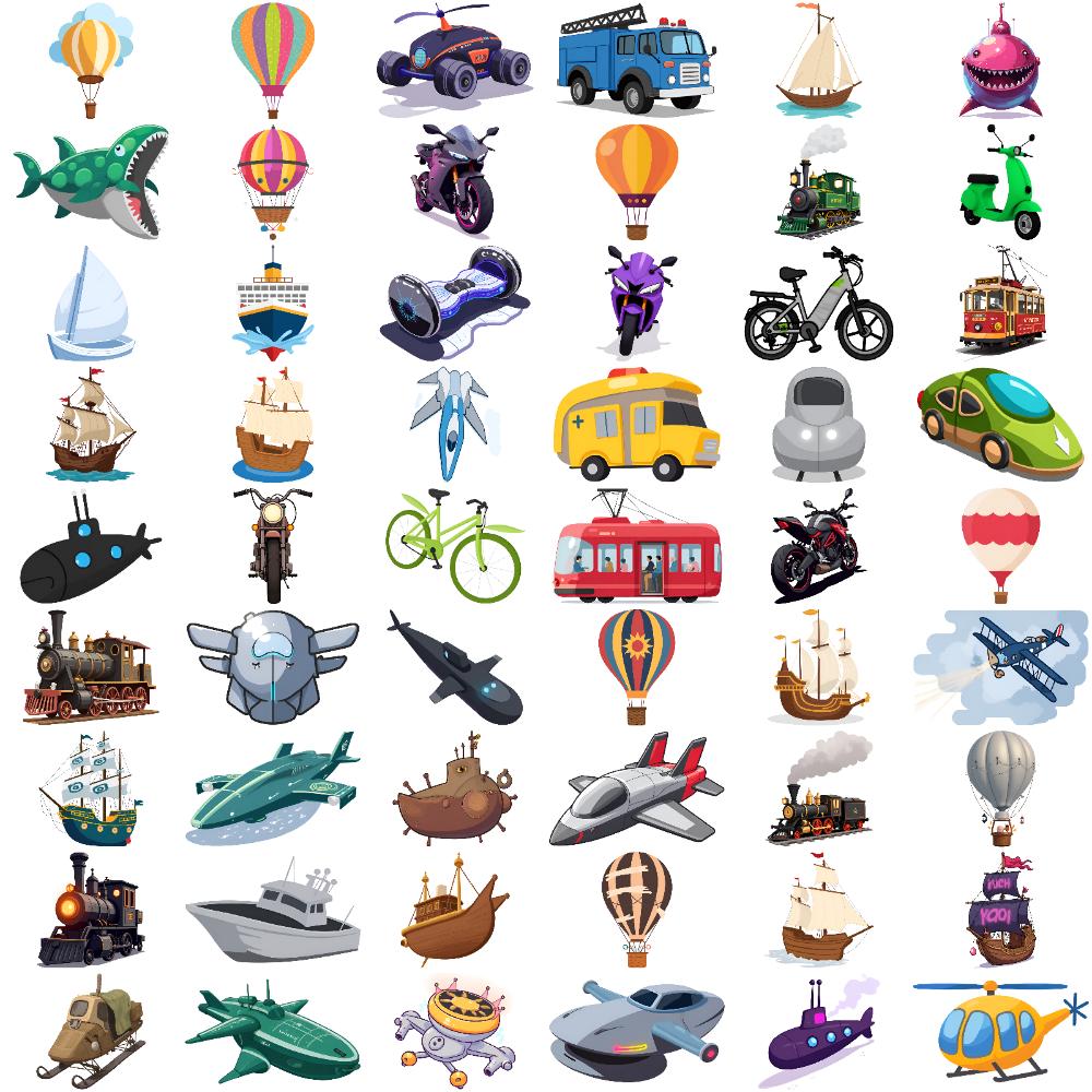 

54pcs Temporary Tattoo Cartoon Airplane Motorcycle Submarine For Boys Arms Shoulders
