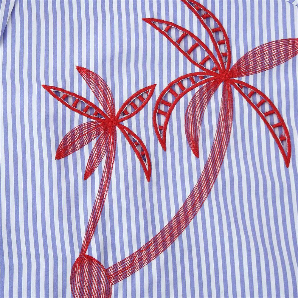 Spring/Summer 2025 Women's Fashion: Versatile Striped Shirt with Hollow Embroidery Design