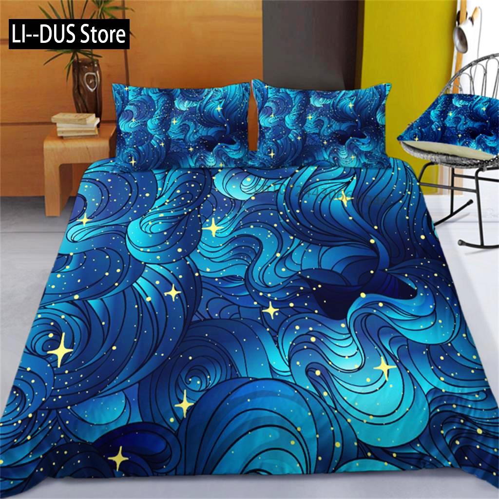 Duvet Cover Stars Bedding Set Night Sky Kids Girls Boys Night Sky Duvet Cover Set Dark Blue Galaxy For Women Children Room Decor